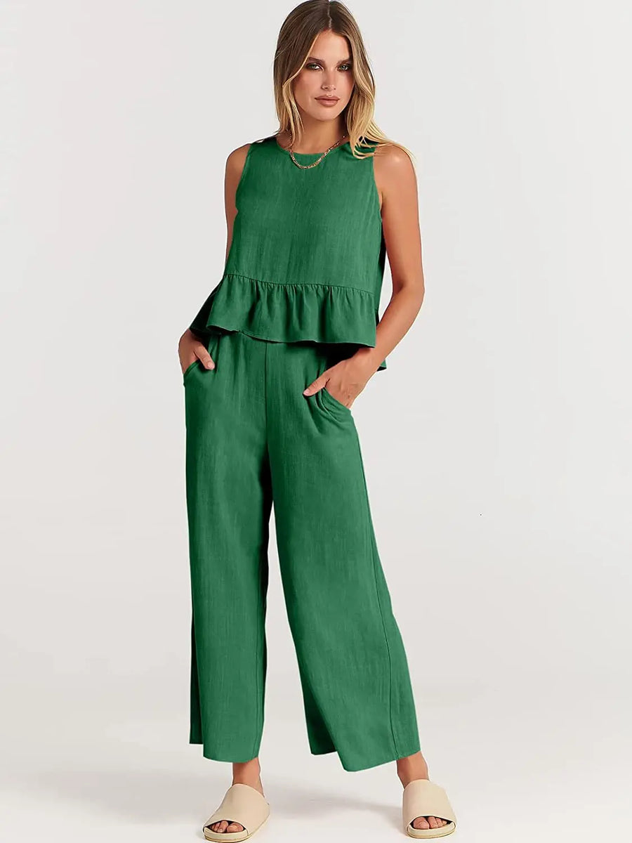 Summer Pleated Wide-Leg Pant Set