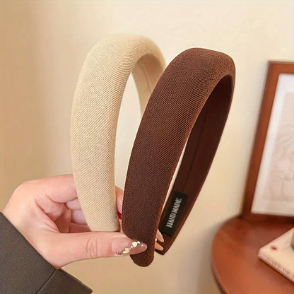 Solid Color Wide Sponge Headband for Women