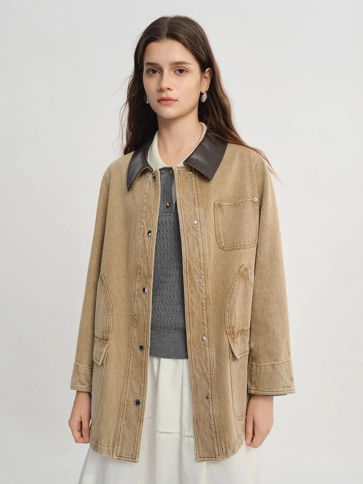 Plus Size Contrast Wash Denim Jacket - Loran