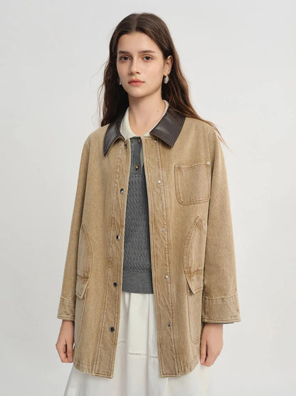 Plus Size Contrast Wash Denim Jacket - Loran