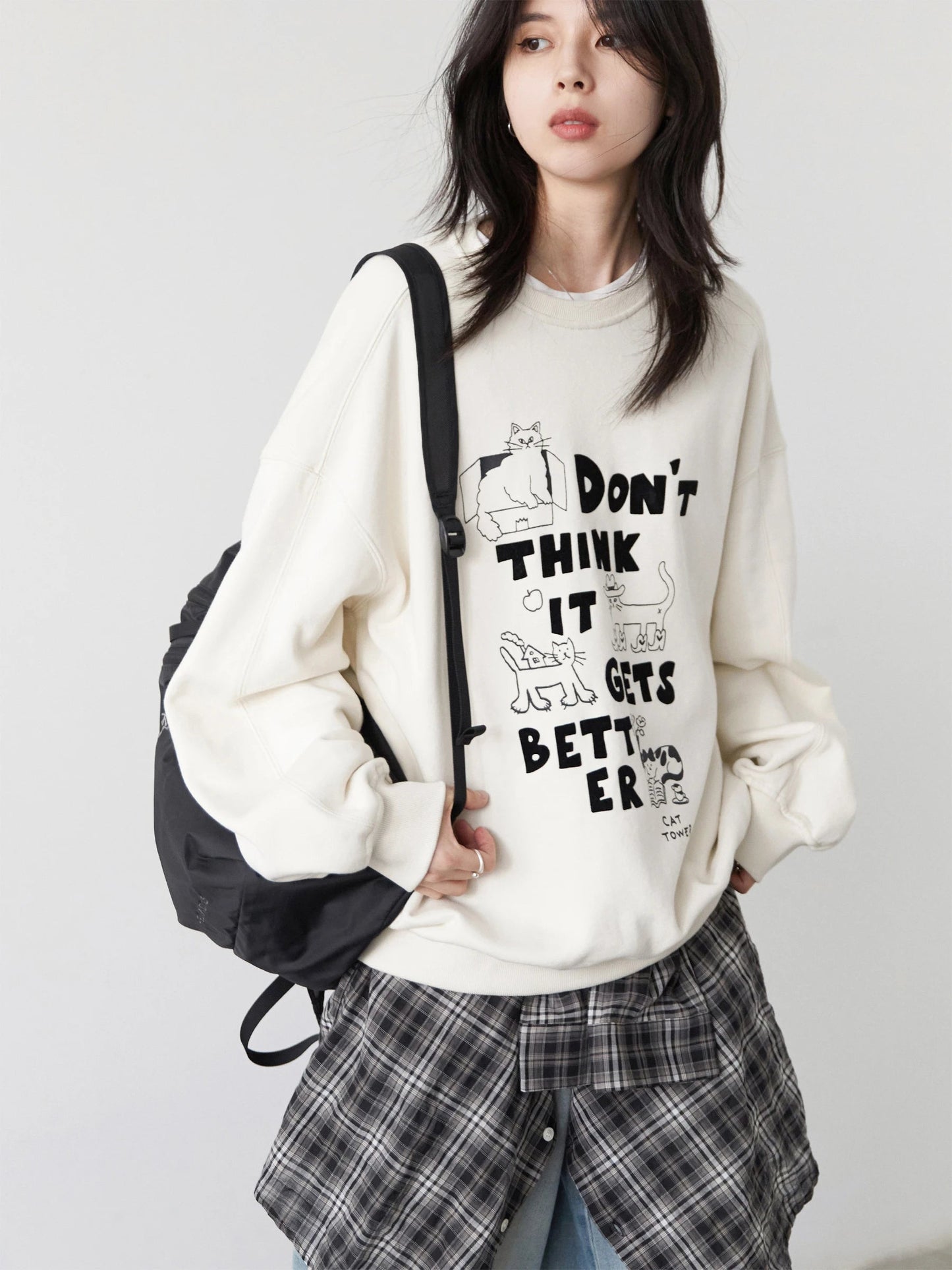 Preppy Plush Pullover Long Sleeve Autumn Top Loran