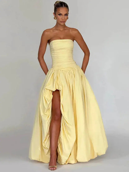 Elegant Off-Shoulder Gown with Thigh-High Split - Loran