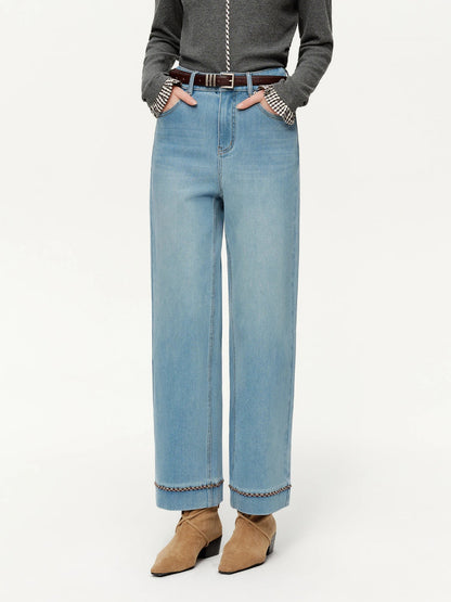 DUSHU Double-length Jeans Women High-waisted Slim-fit Classic Baguette Pants High Waist Elegant Office Lady Spring Trendy Loran