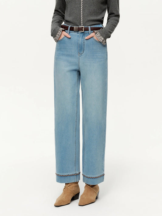 DUSHU Double-length Jeans Women High-waisted Slim-fit Classic Baguette Pants High Waist Elegant Office Lady Spring Trendy Loran