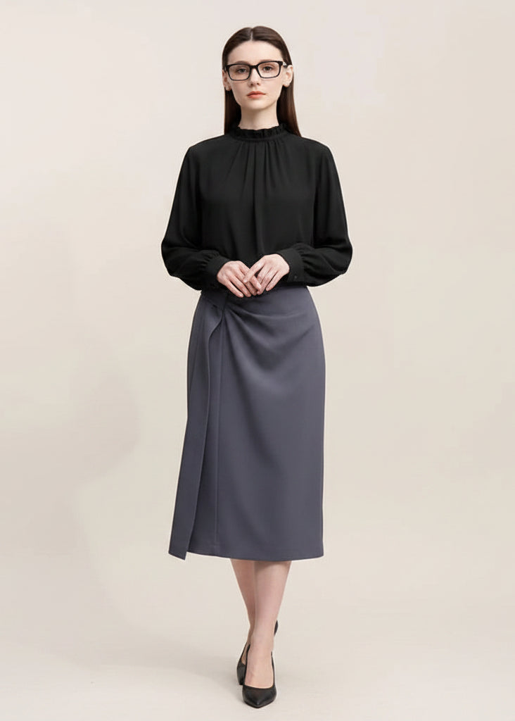 Amii Blouse For Woman 2026 Spring New Elegant Commuter Edge Pleated Chiffon Shirt Thin Pullover Women's Long-sleeve Top 12641066 Loran