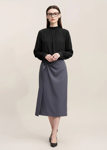 Amii Blouse For Woman 2026 Spring New Elegant Commuter Edge Pleated Chiffon Shirt Thin Pullover Women's Long-sleeve Top 12641066 Loran