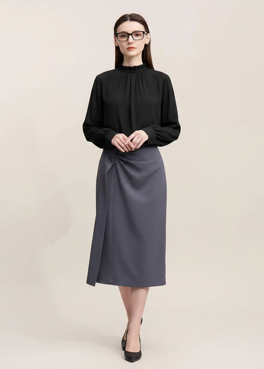 Amii Blouse For Woman 2026 Spring New Elegant Commuter Edge Pleated Chiffon Shirt Thin Pullover Women's Long-sleeve Top 12641066 Loran