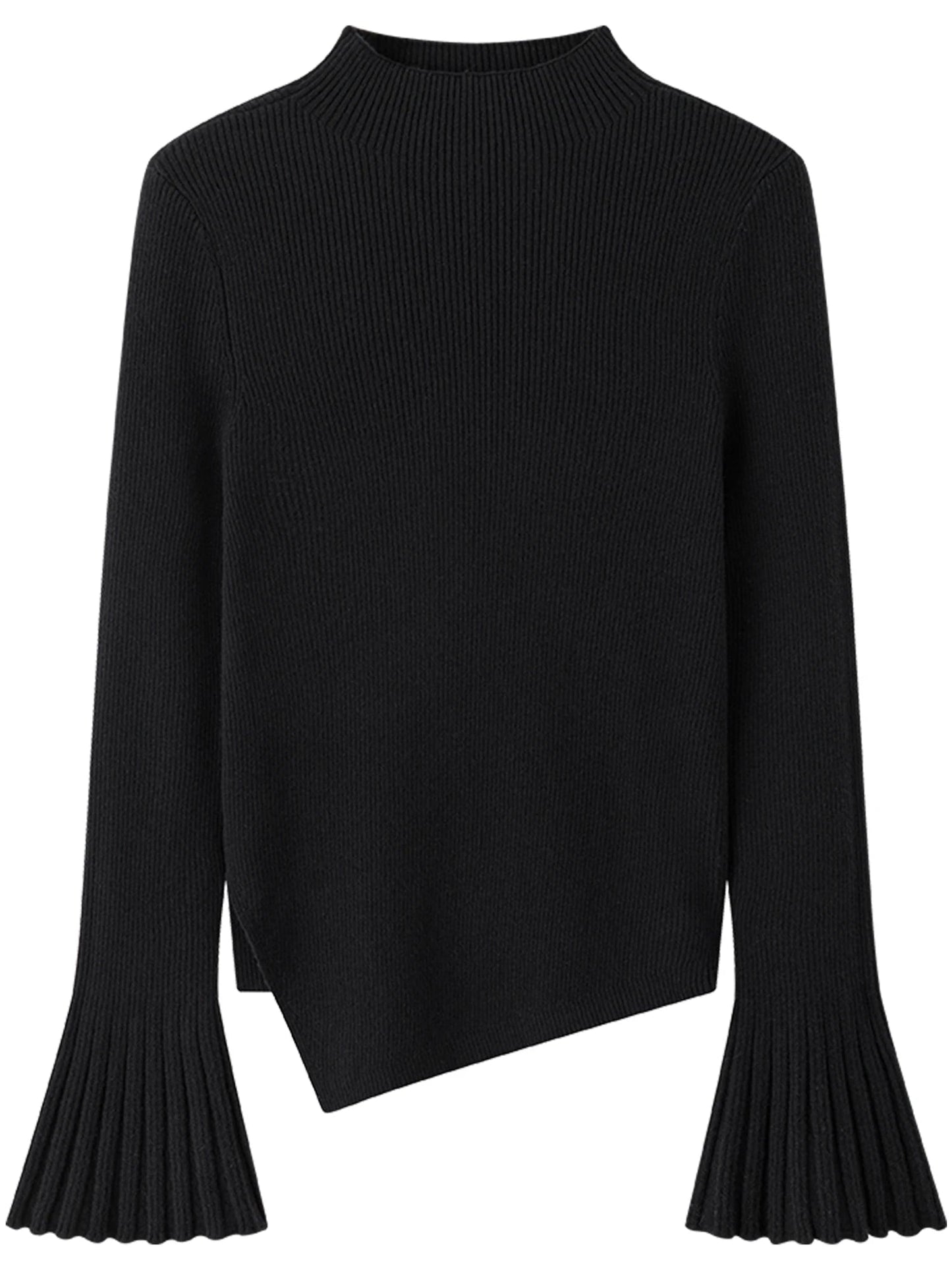 Plus Size Bell Sleeve Knit Sweater Mock Neck Winter Top Loran