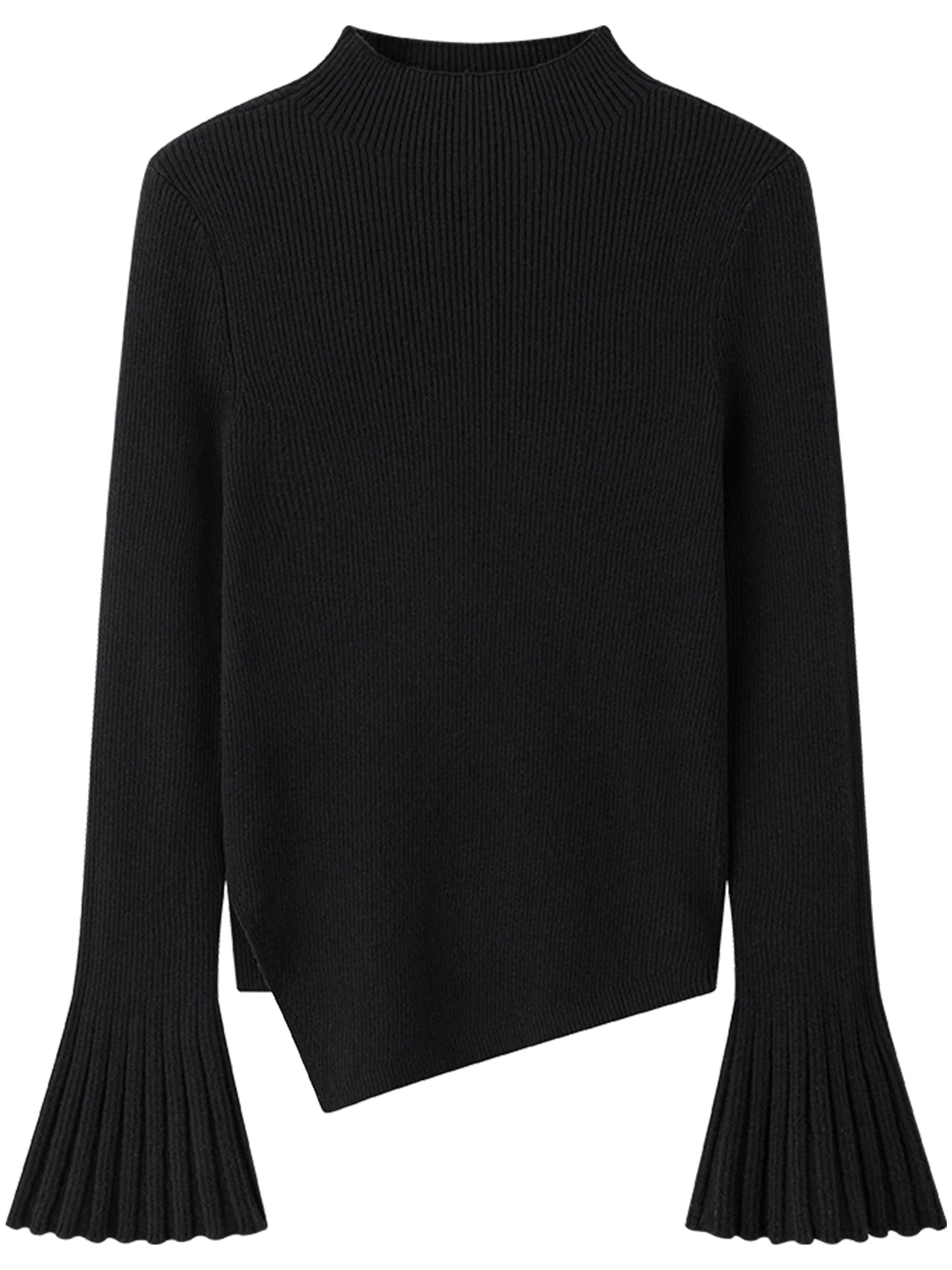 Plus Size Bell Sleeve Knit Sweater Mock Neck Winter Top Loran