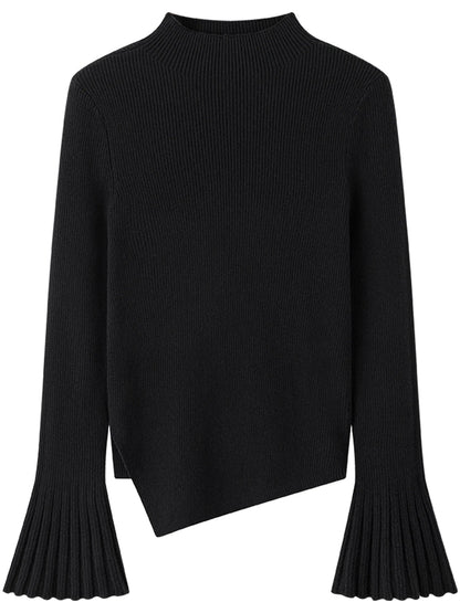 Plus Size Bell Sleeve Knit Sweater Mock Neck Winter Top Loran