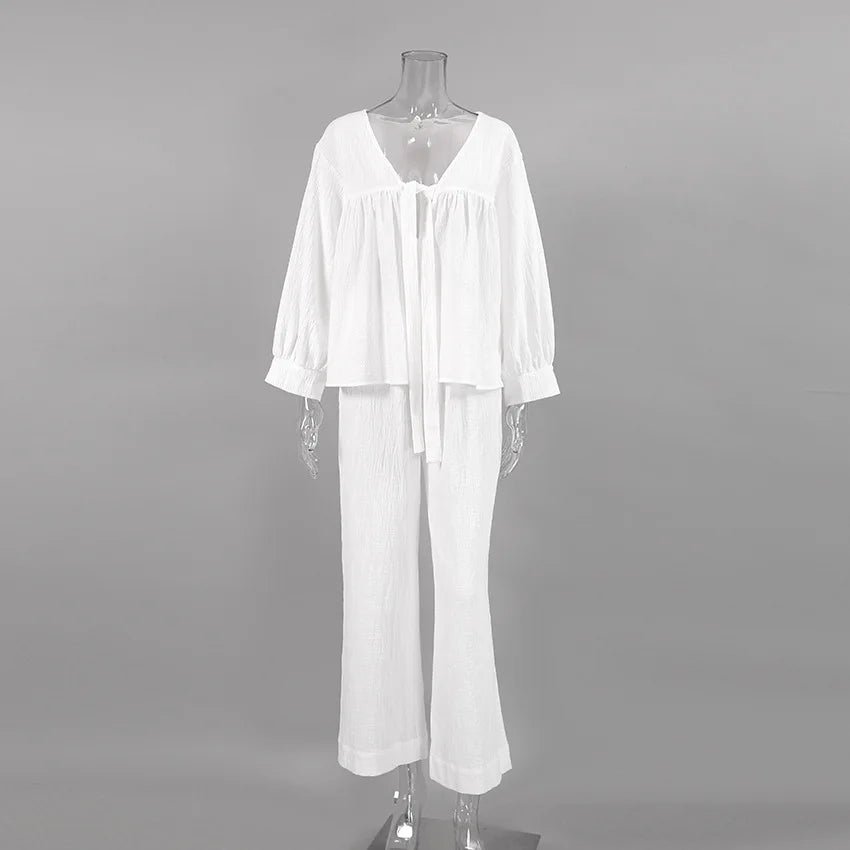 Women's 2-Piece Cotton Pajama Set V-Neck Sleepwear Loran