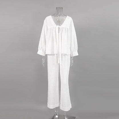 Women's 2-Piece Cotton Pajama Set V-Neck Sleepwear Loran