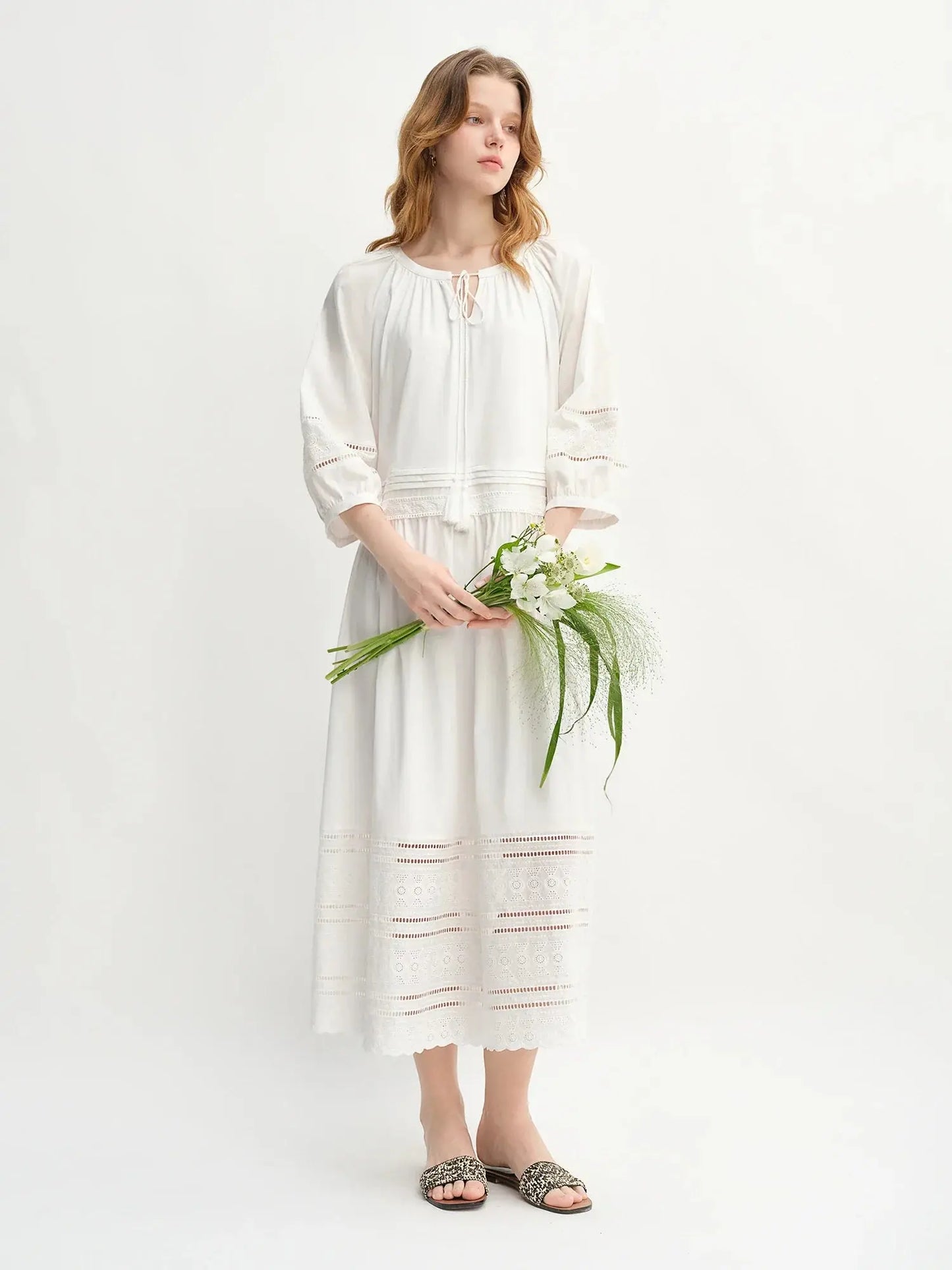 Relaxed Fit French-Inspired Lace Panel Dress - Loran