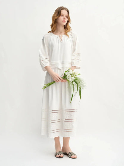 Relaxed Fit French-Inspired Lace Panel Dress - Loran