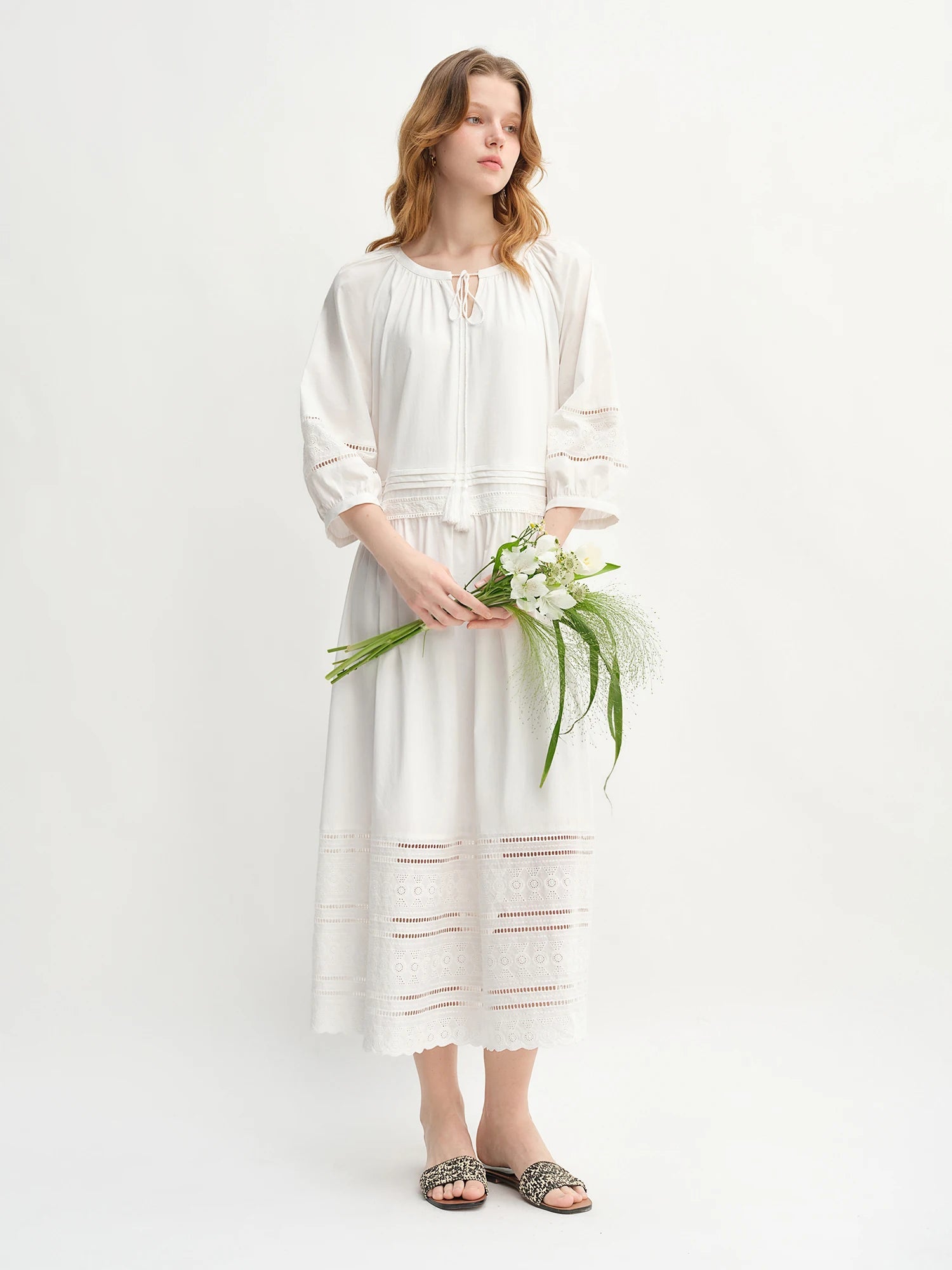 Vintage Embroidered Lace Maxi Dress Autumn Style Loran