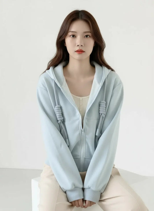 Preppy Lace-Up Cropped Hoodie - Loran