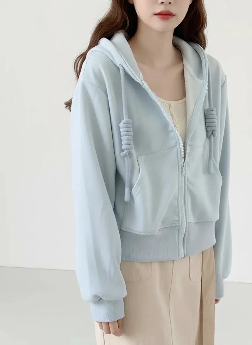 Preppy Lace-Up Cropped Hoodie - Loran