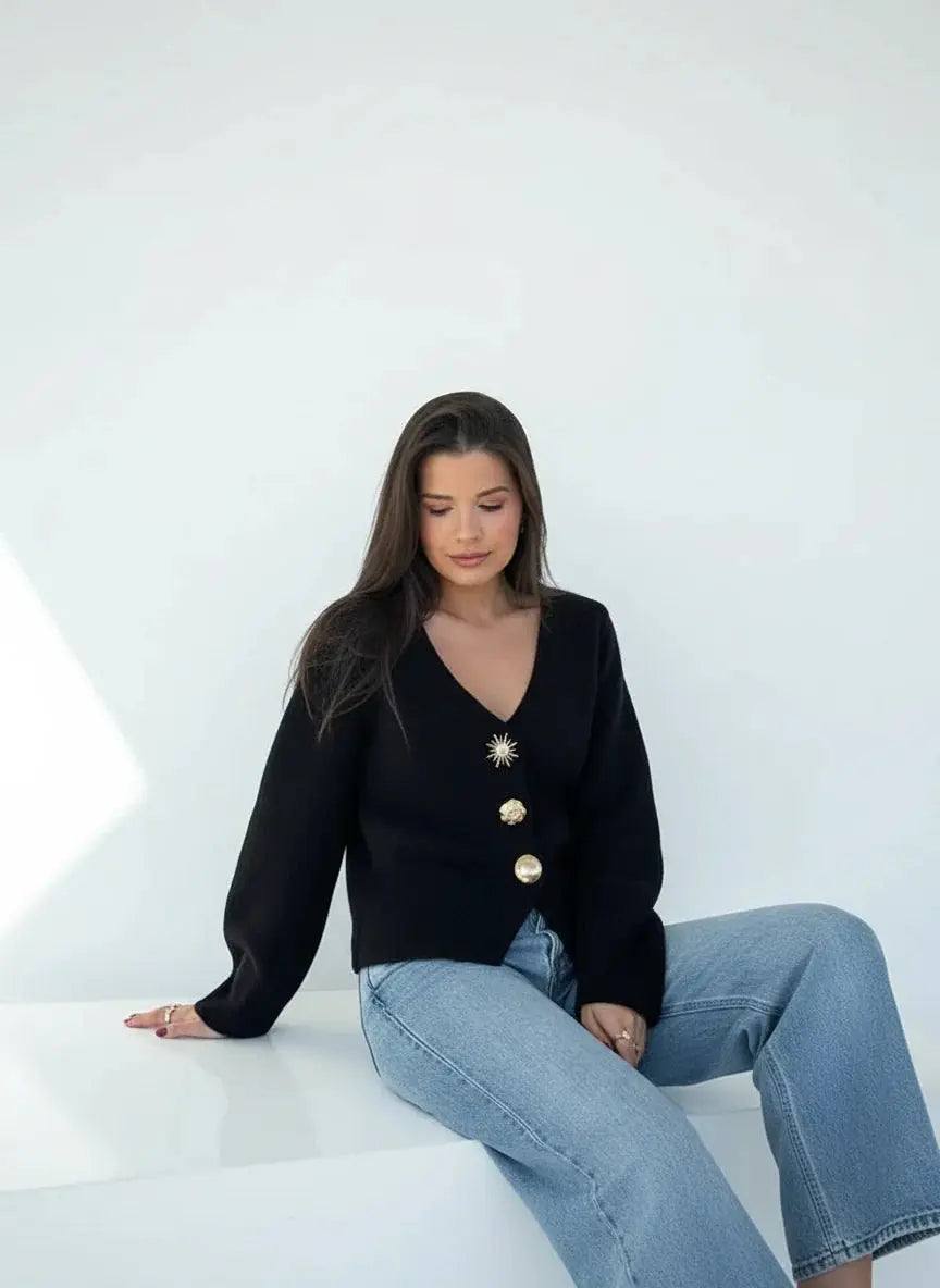 Solid Color Single-Breasted Knit Cardigan - Loran
