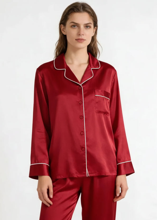 Mulberry Silk Pajama Set Plain Satin Long Pants Loran