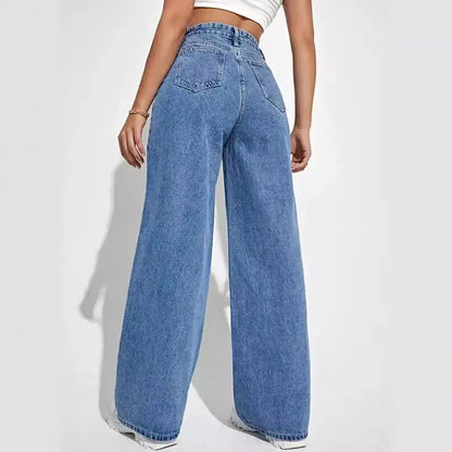 The New Dark Blue Wide-Leg Straight Jean: Effortlessly Stylish - Loran