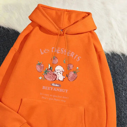 Cute Rabbit Strawberry Print Women's Hoodie - Loran