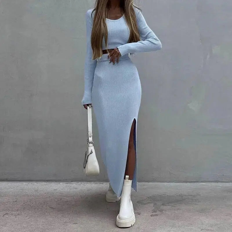 Solid Knit 2-Piece Skirt Outfit - Loran