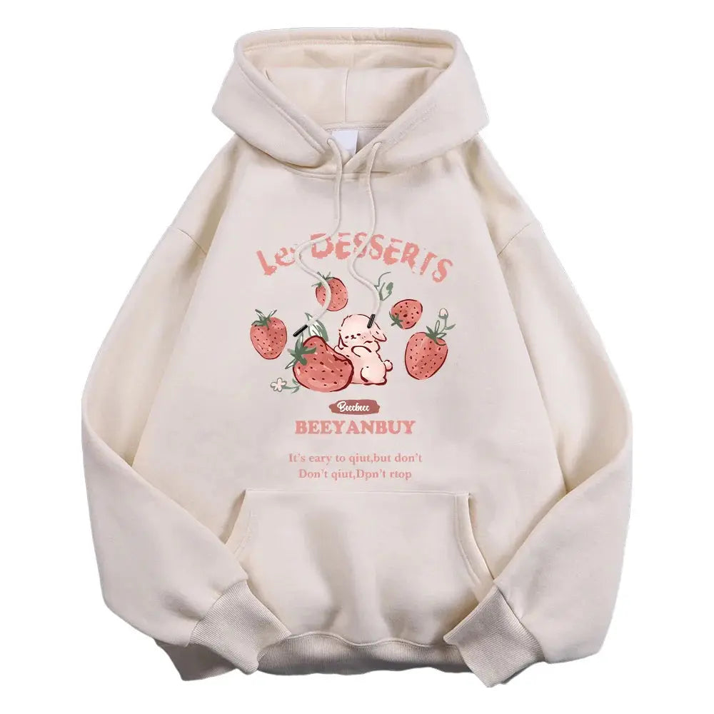 Cute Rabbit Strawberry Print Women's Hoodie - Loran
