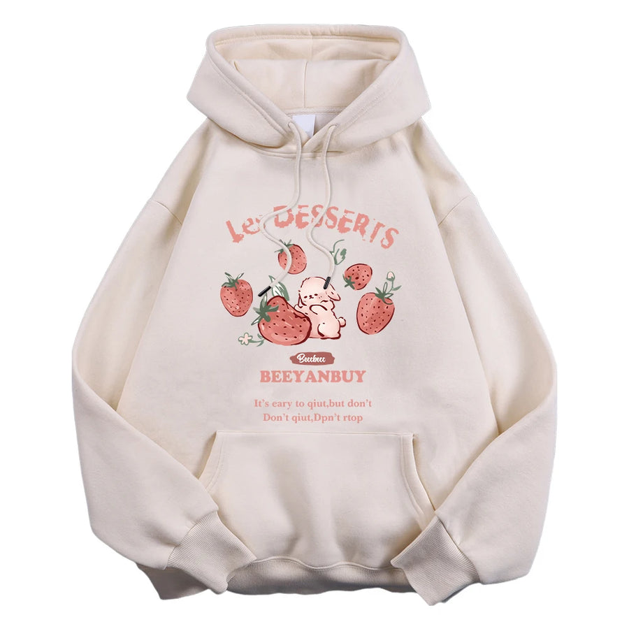 Cute Rabbit Strawberry Print Women's Hoodie