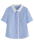 Plus Size Blue Plaid Retro Lace Shirt