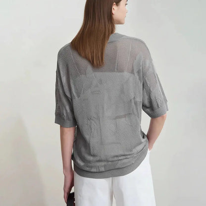 Minimalist Hollow-Out Knit Top - Loran