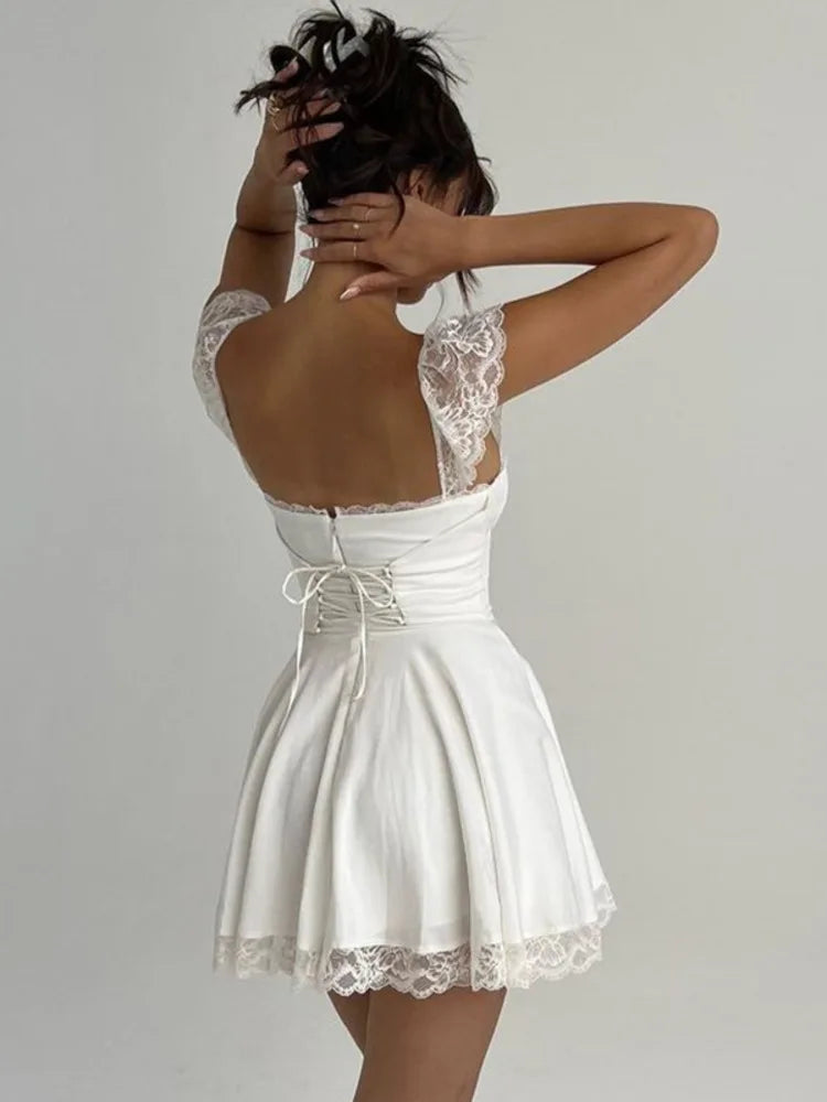 Elegant White Lace Strap Mini Dress For Women Fashion - 3IN SMART Shop  #