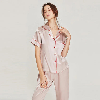 Women's Pink Silk Pajamas Short Sleeve Real Silk Sleepwear Loran