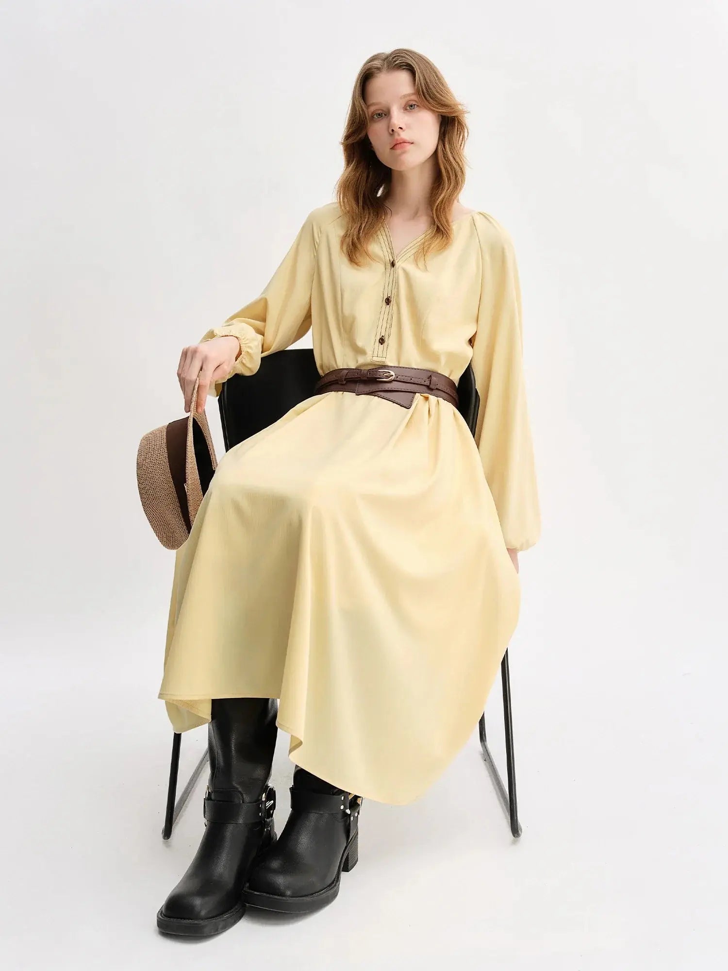 Plus Size Autumn Color-Block Oversized Dress - Loran
