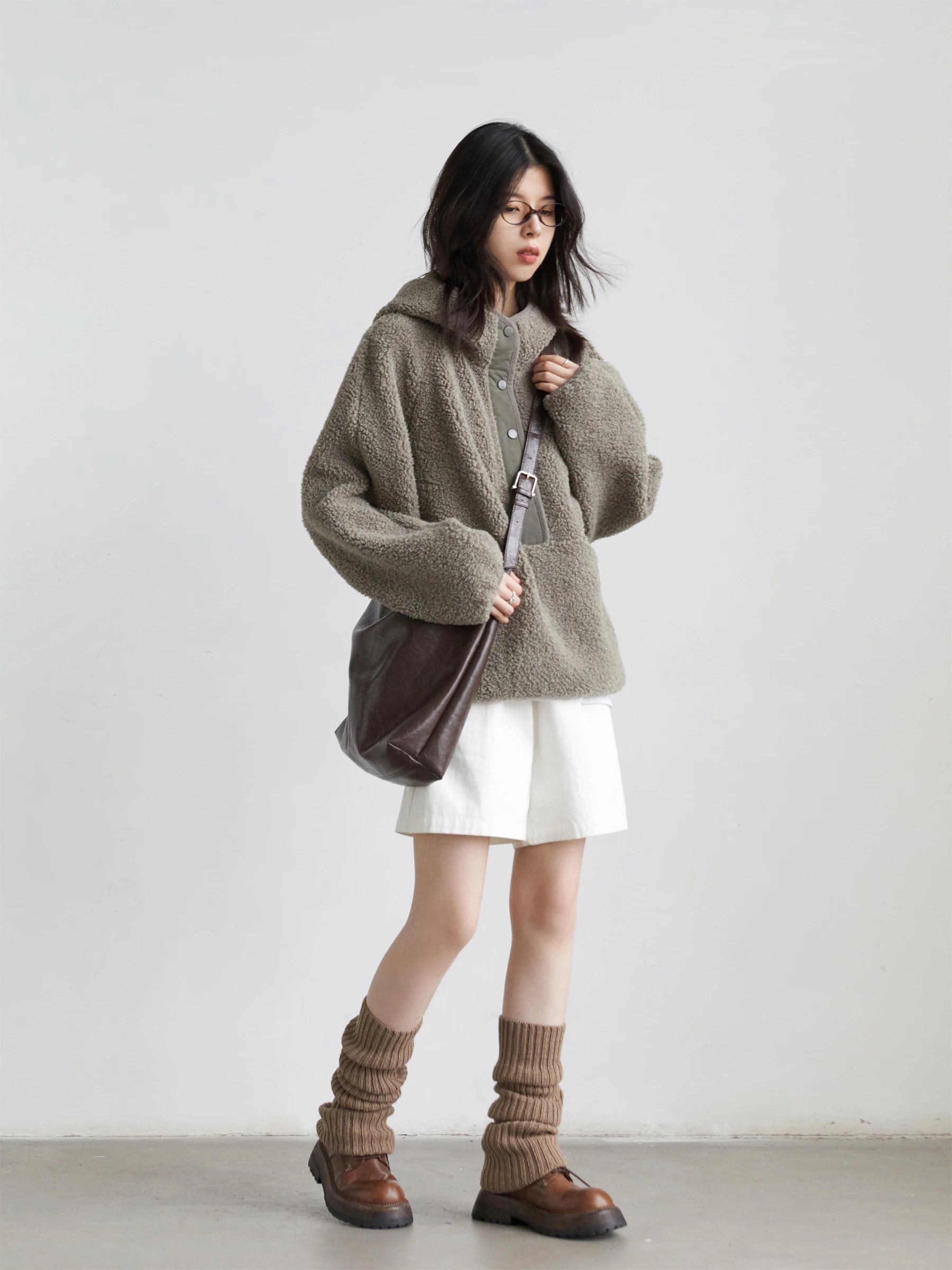 Hooded Granular Fleece Jacket Loose Casual Short Coat Loran