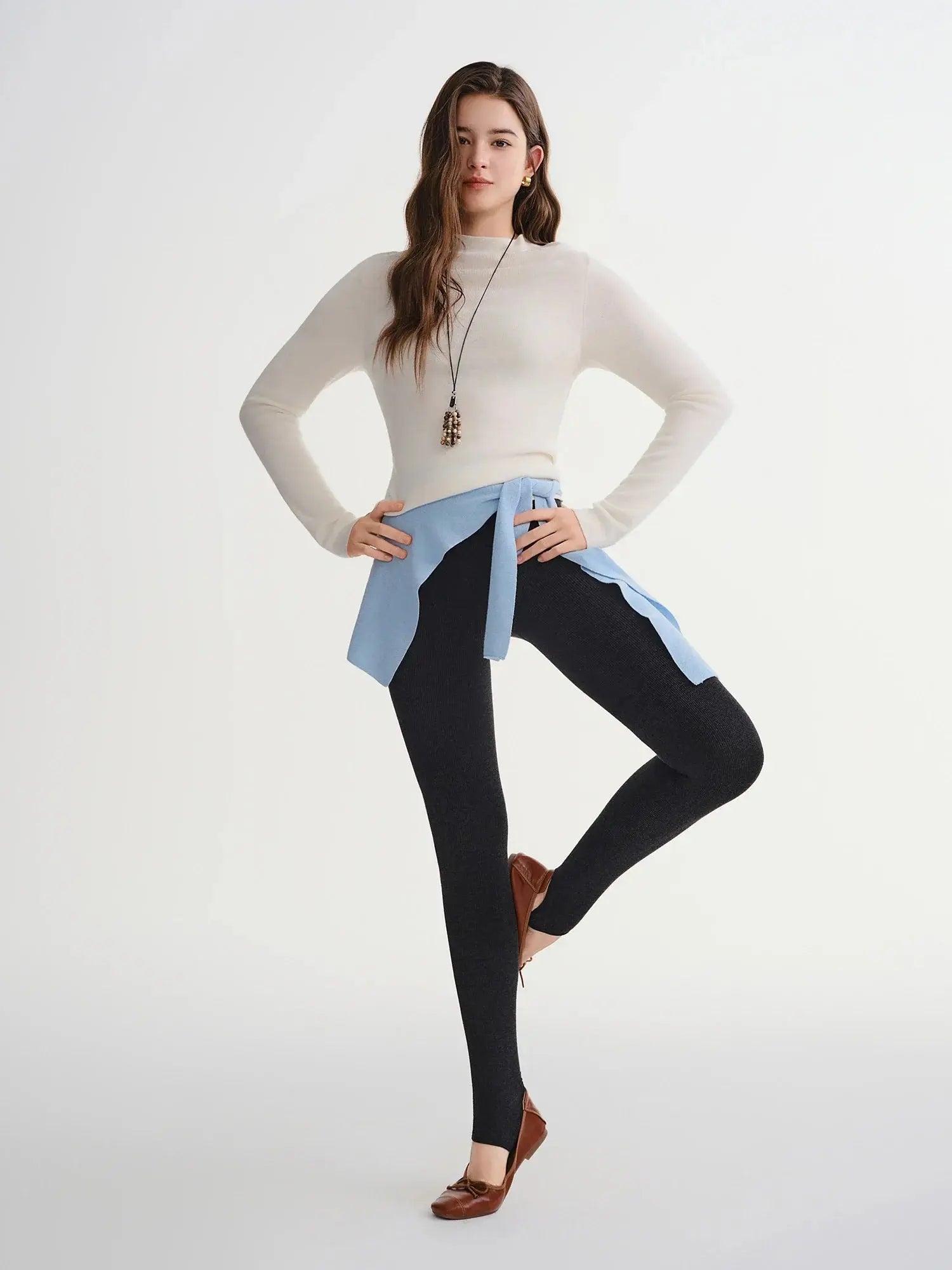 Slimming Vertical Texture Leggings with Stocking Feet - Loran