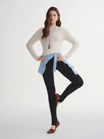 Slimming Vertical Texture Leggings with Stocking Feet - Loran