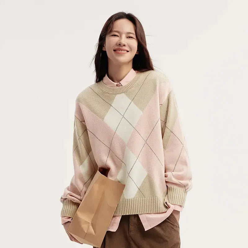 Women's Diamond Color Block Sweater LORAN STORE