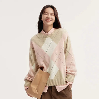 Women's Diamond Color Block Sweater LORAN STORE