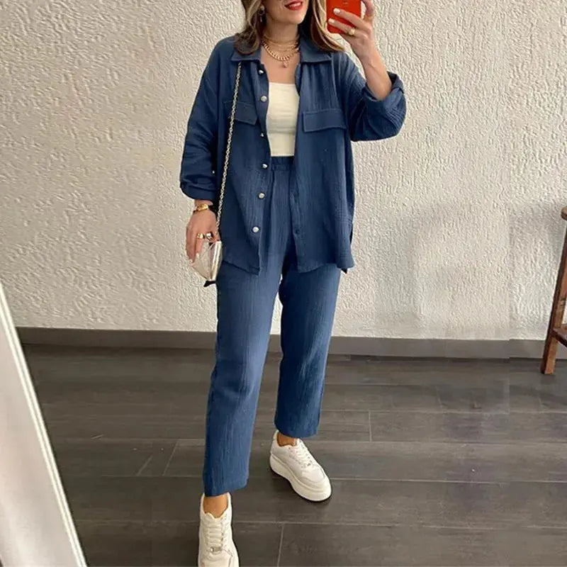 Casual Loose Shirt & Cropped Pants Set for Women - Loran