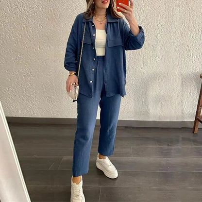Casual Loose Shirt & Cropped Pants Set for Women - Loran