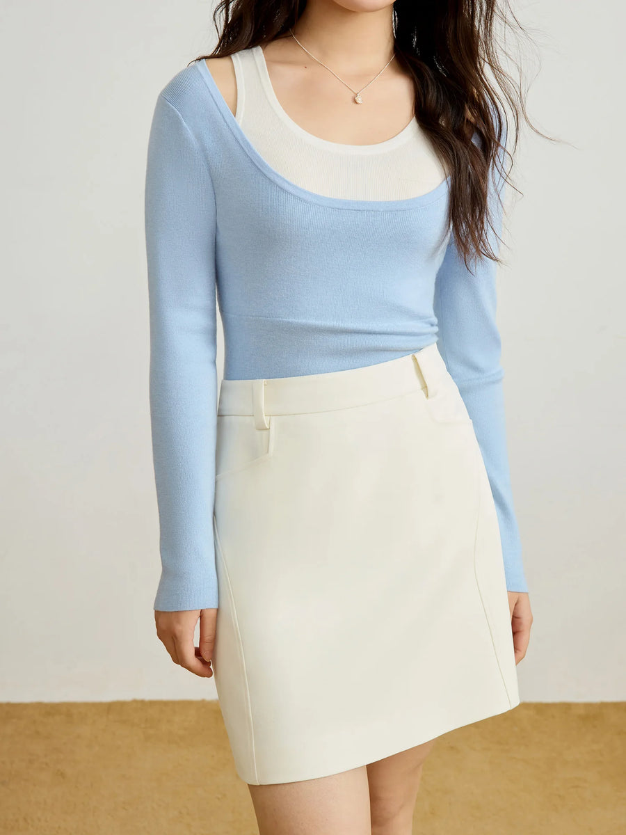 Chic Plus Size Contrasting Color Faux 2-Piece Sweater Top