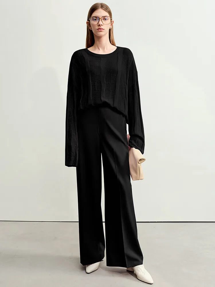 AMII Minimalism Knit Sweaters Women 2025 Spring New Round Neck Hollowed Out Dopamine Loose Drop Sleeves Commuter Tops 12451073 Loran