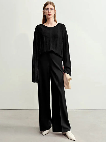 AMII Minimalism Knit Sweaters Women 2025 Spring New Round Neck Hollowed Out Dopamine Loose Drop Sleeves Commuter Tops 12451073 Loran