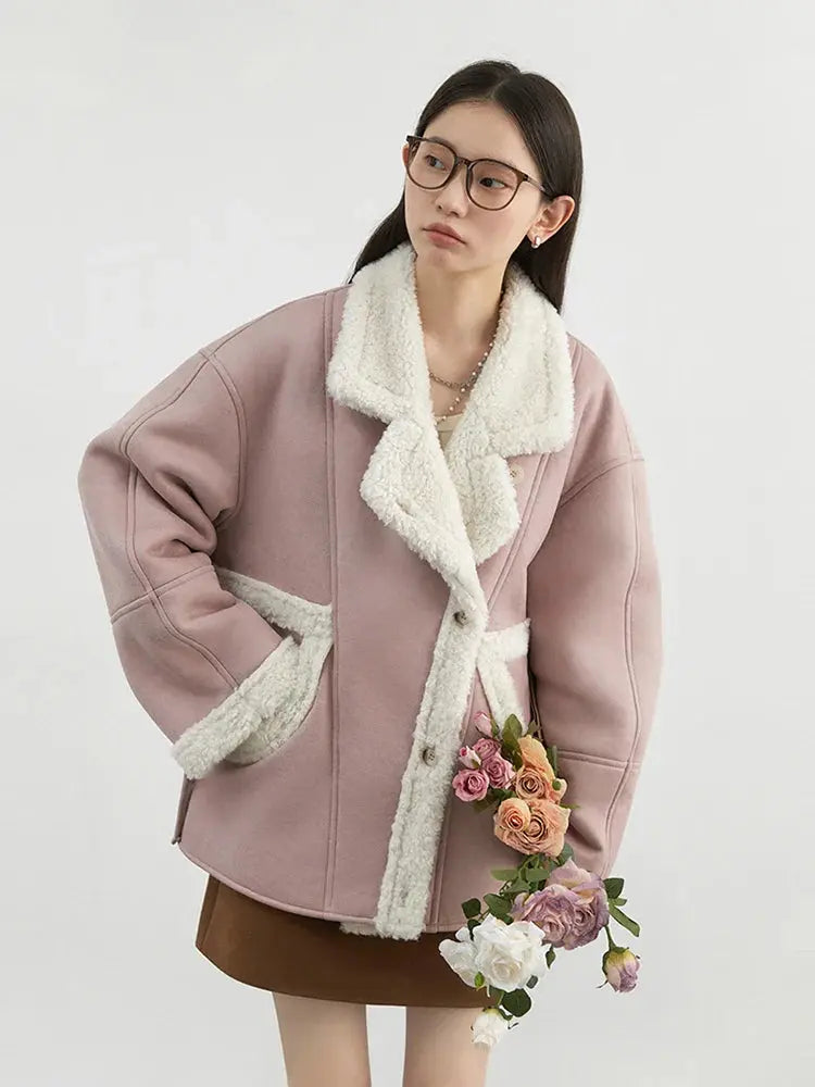 Chic Faux Fur Trim Single-Breasted Coat - Loran