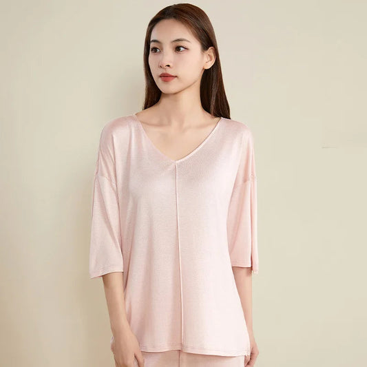 Spring Autumn 100% Mulberry Silk Women's Pajama Set Long Sleeve & Long Pants Loungewear PJs Breathable Comfortable Sleepwear Loran