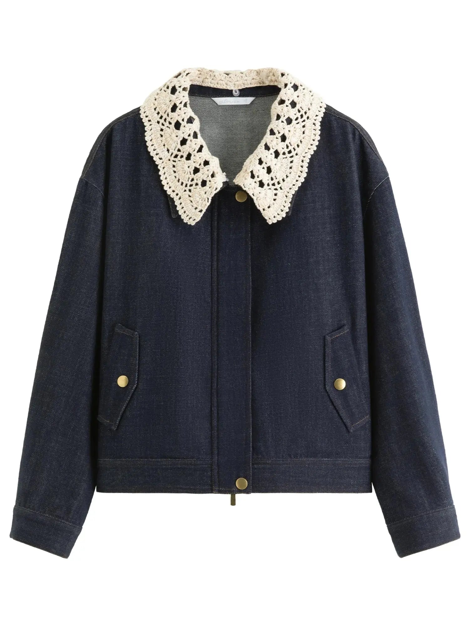 Handmade Sweet Crochet Collar Denim Jacket - Loran