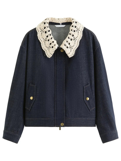 Handmade Sweet Crochet Collar Denim Jacket - Loran