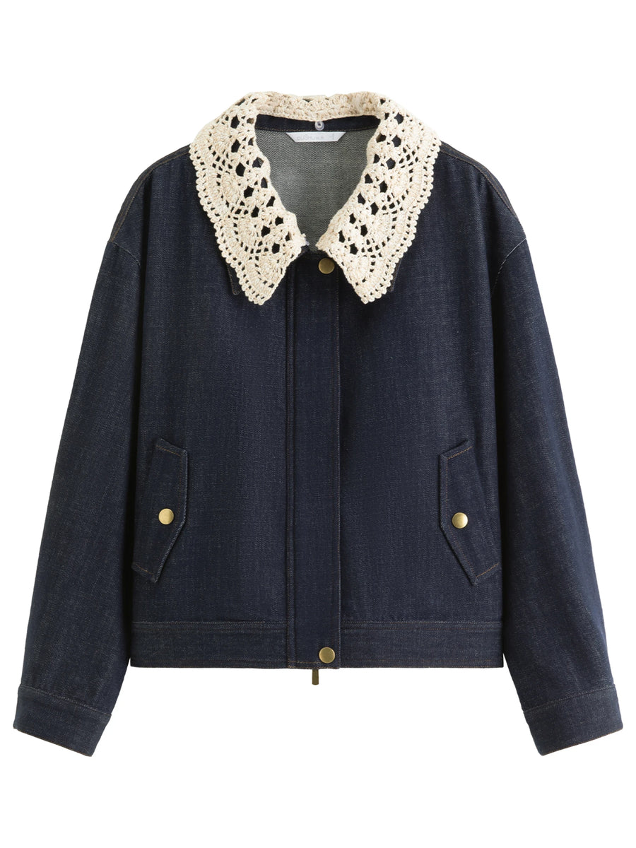 Handmade Sweet Crochet Collar Denim Jacket