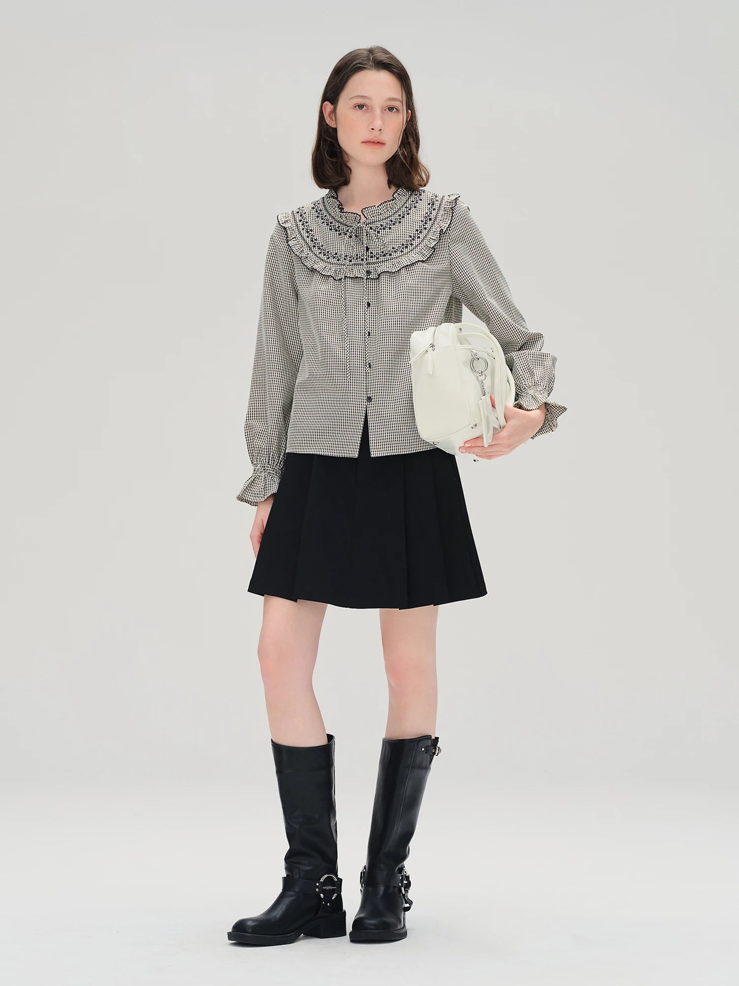 Ruffled Plaid Shirt Sweet Autumn Long Sleeve Loran