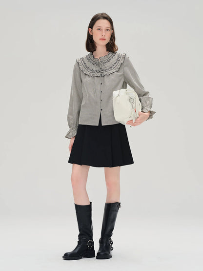 Ruffled Plaid Shirt Sweet Autumn Long Sleeve Loran